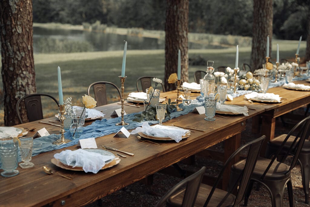 A beautifully decorated table outside for an intimate reception after an elopement.