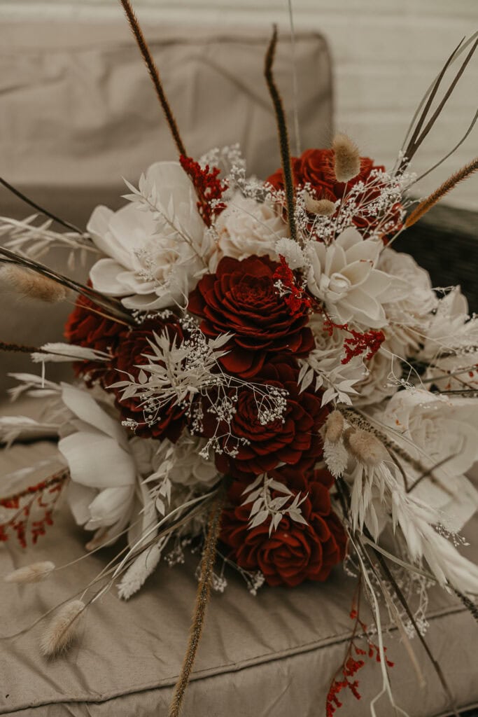 A bridal bouquet made out of sola flowers.