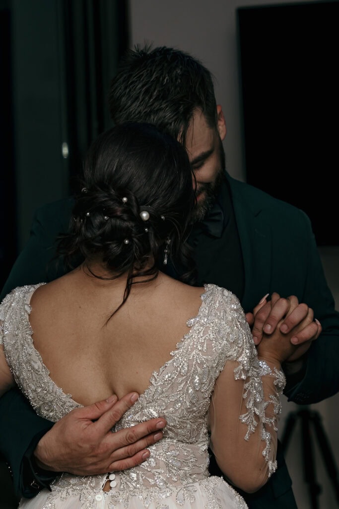 Bride and groom have their first dance.